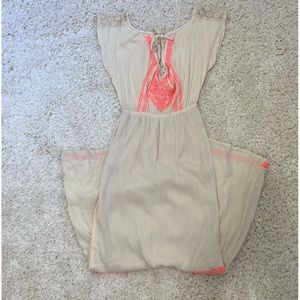 Flying tomato cream dress, pink embroidery, size small